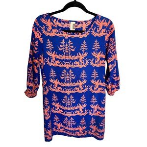 Anthropologie Blue and Coral Shift Dress